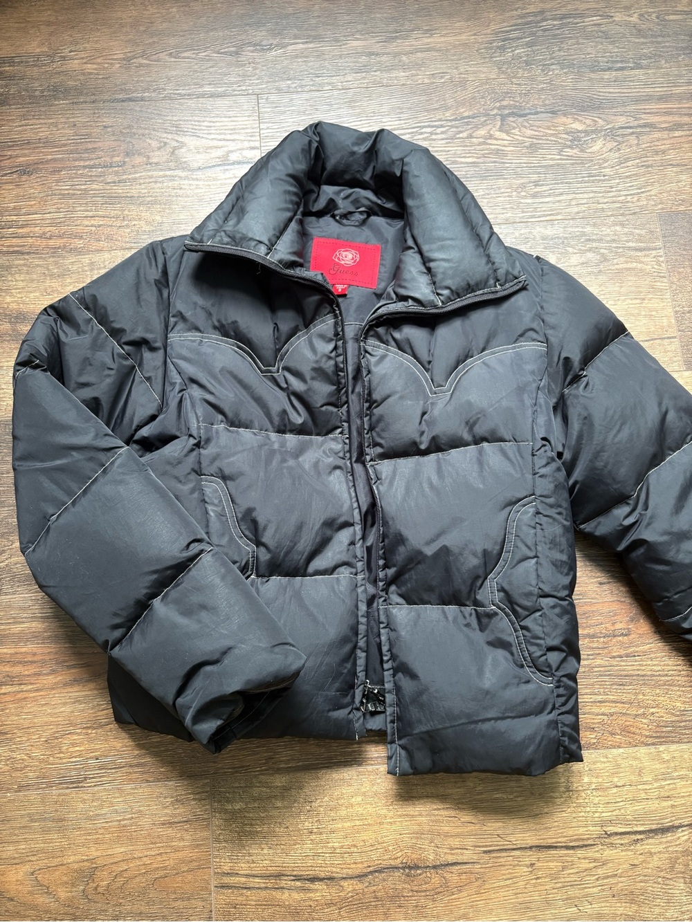 Vintage Black GUESS Quilted Puffer Jacket